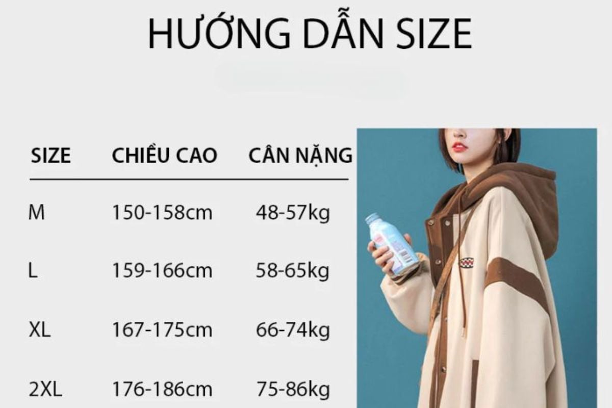 Bảng size chiều cao và cân nặng áo khoác nữ