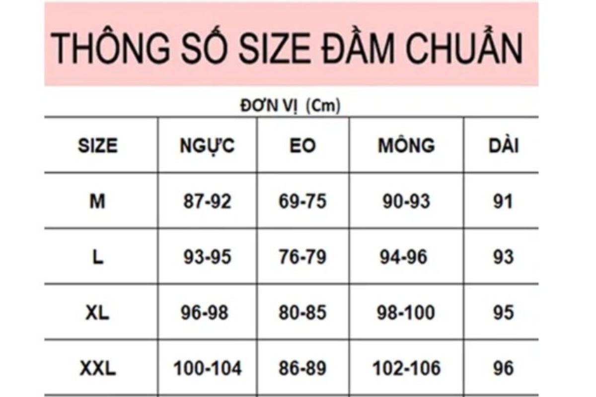 Bảng thông số size đầm nữ