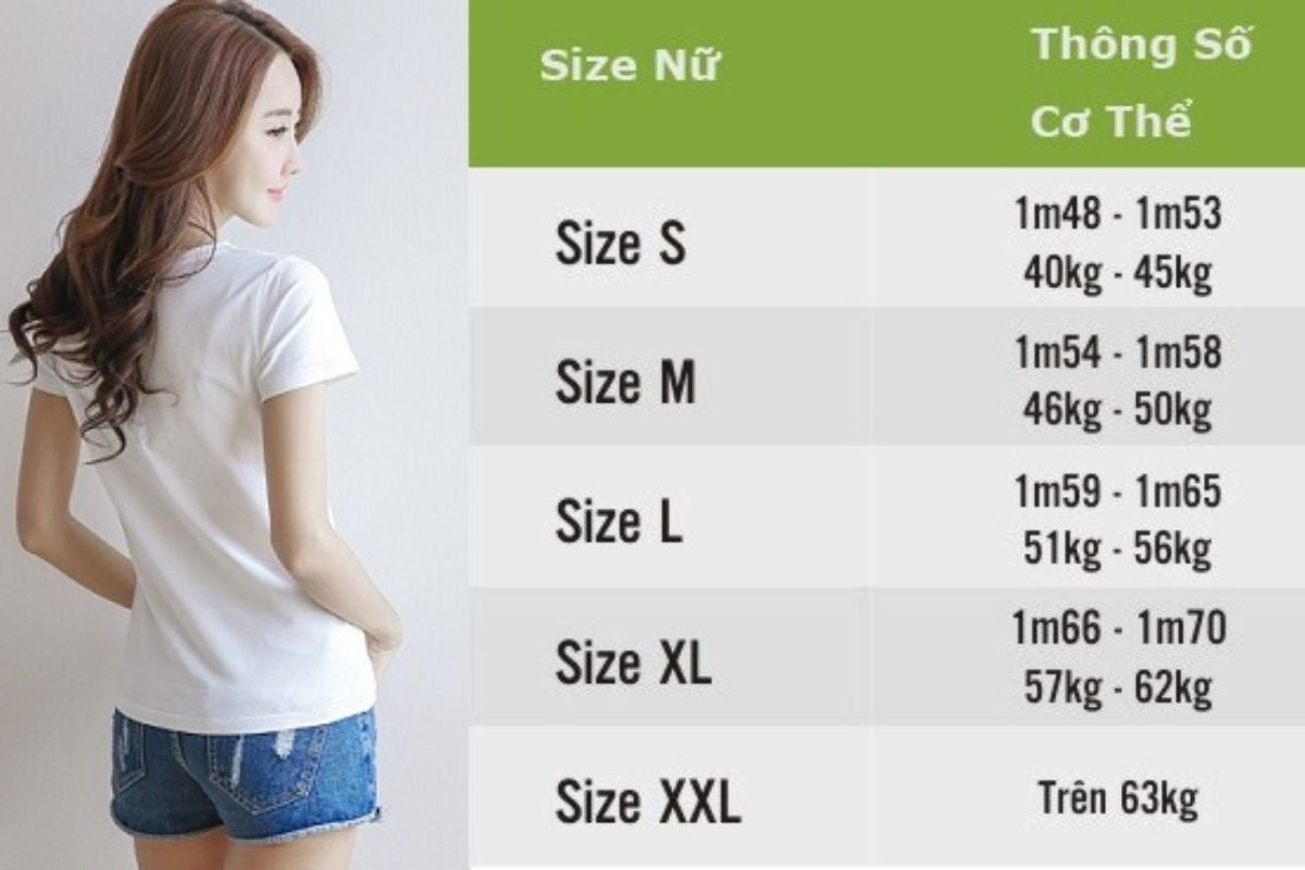 Áo size L nữ là bao nhiêu kg?