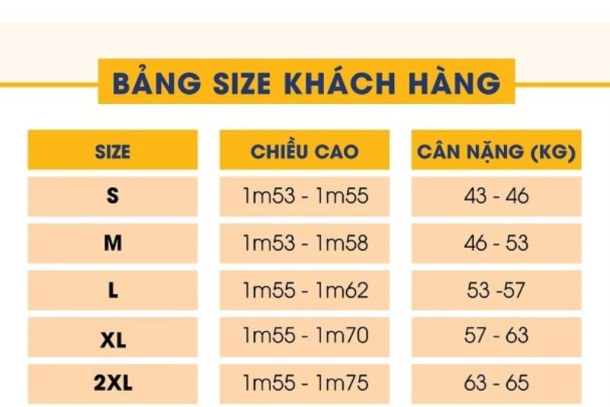 Bảng size áo sơ mi nữ