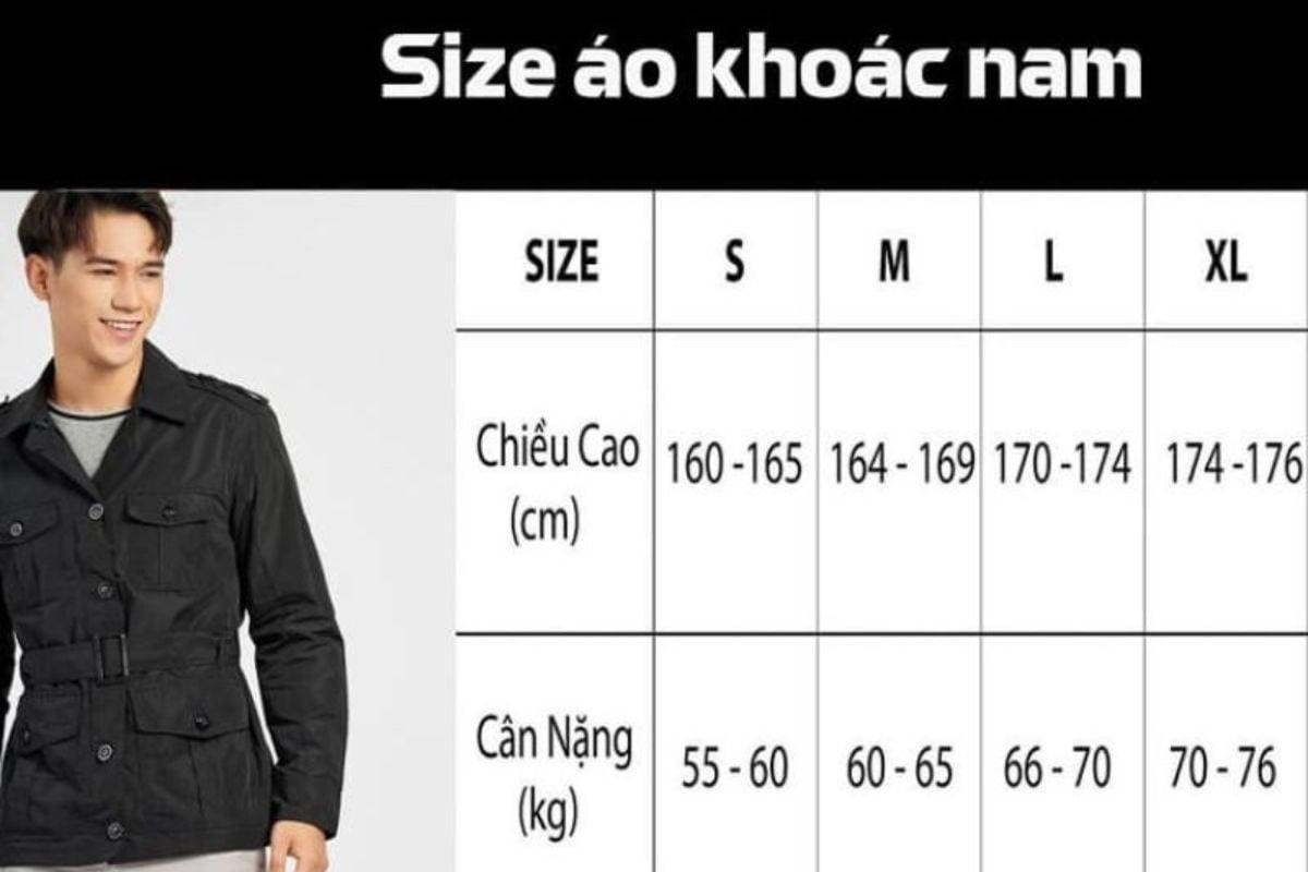 Bảng size áo khoác nam