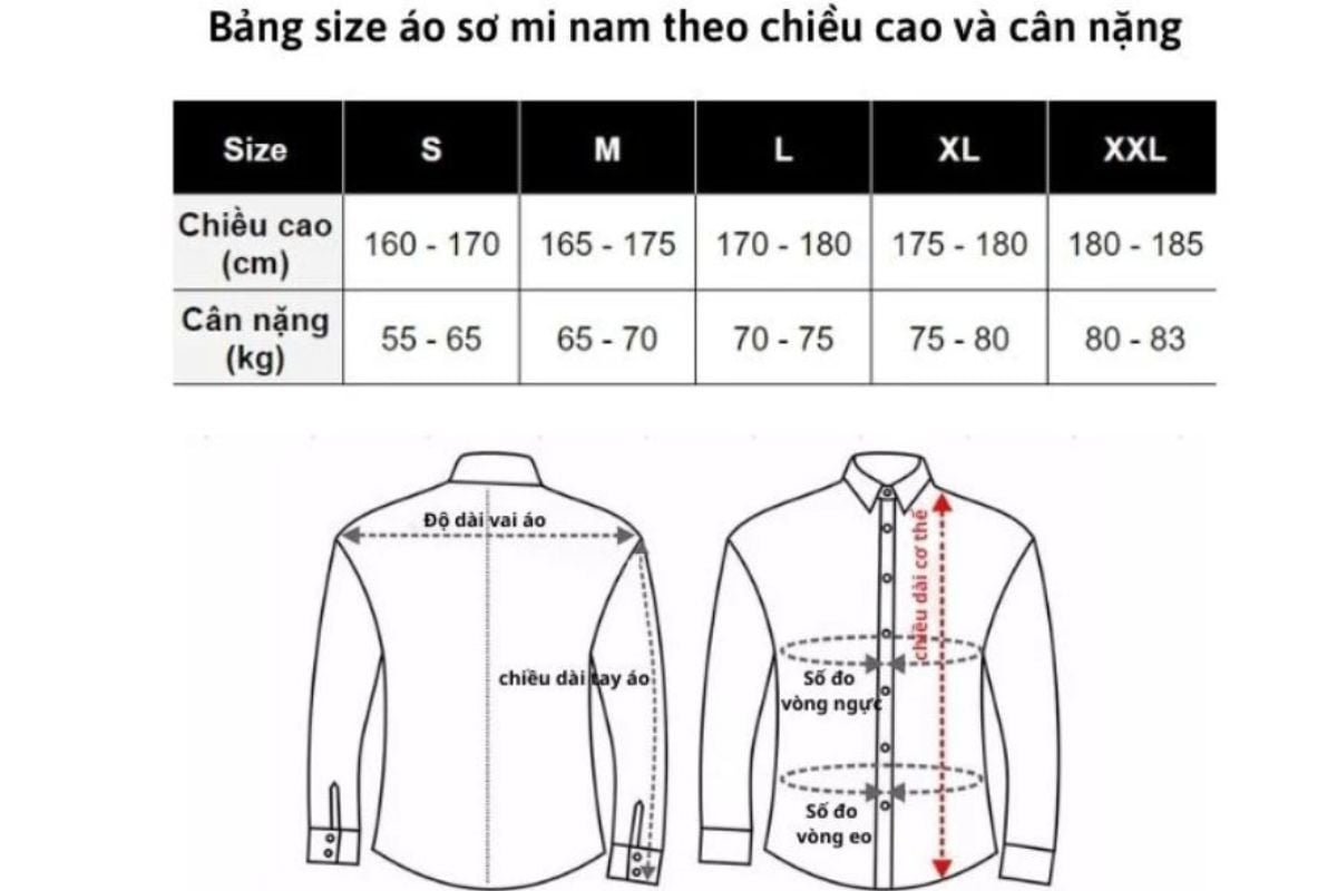 Bảng size áo sơ mi nam