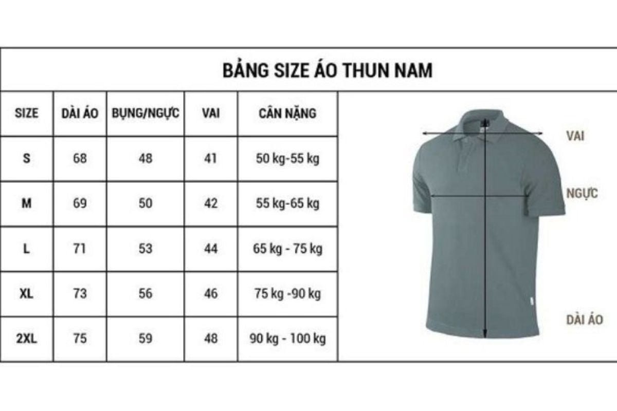 Bảng size áo thun nam