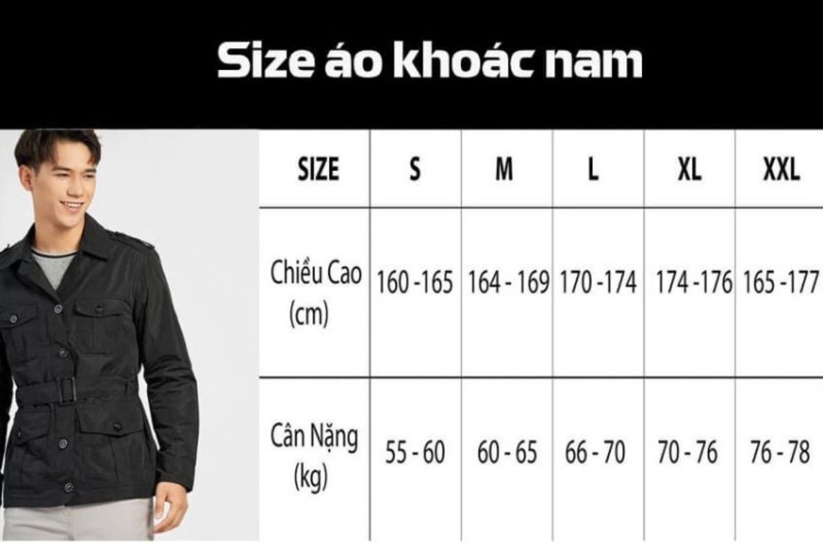 Bảng size áo khoác nam