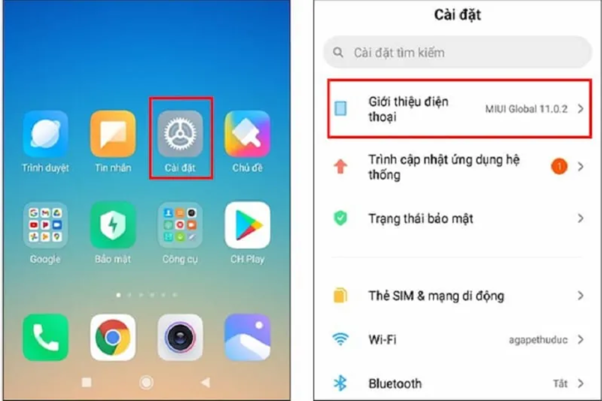 Chọn mục Giới thiệu điện thoại trong Cài đặt trên điện thoại Xiaomi