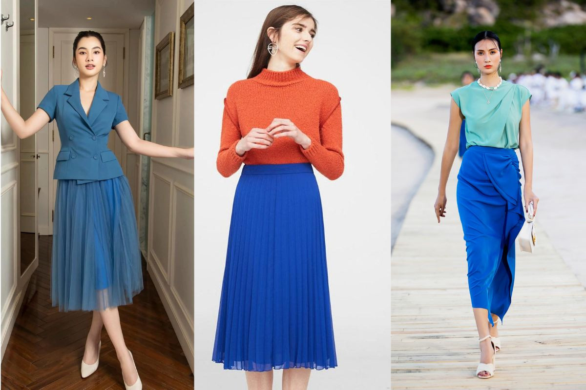 Chân váy xanh dương kết hợp với áo màu gì hợp? Gợi ý cách phối đồ ấn tượng