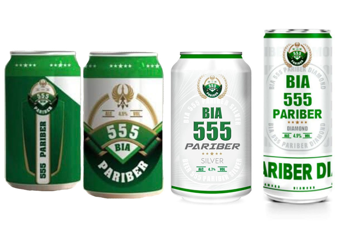 Thiết kế bao bì của bia 555 mang 2 màu sắc chủ đạo là màu bạc và màu xanh lá cây