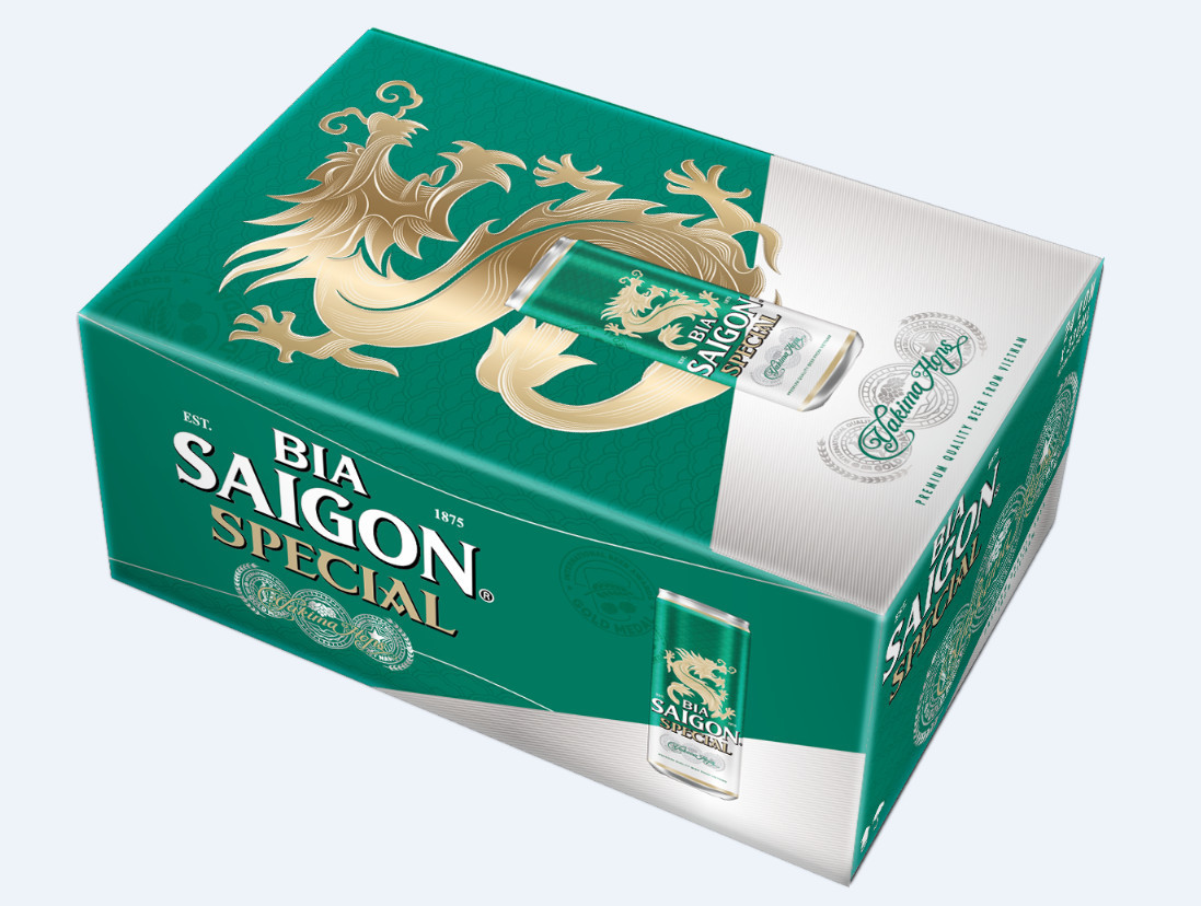 Thùng 24 lon bia Sài Gòn đã được đóng thành từng lon 330ml sẵn