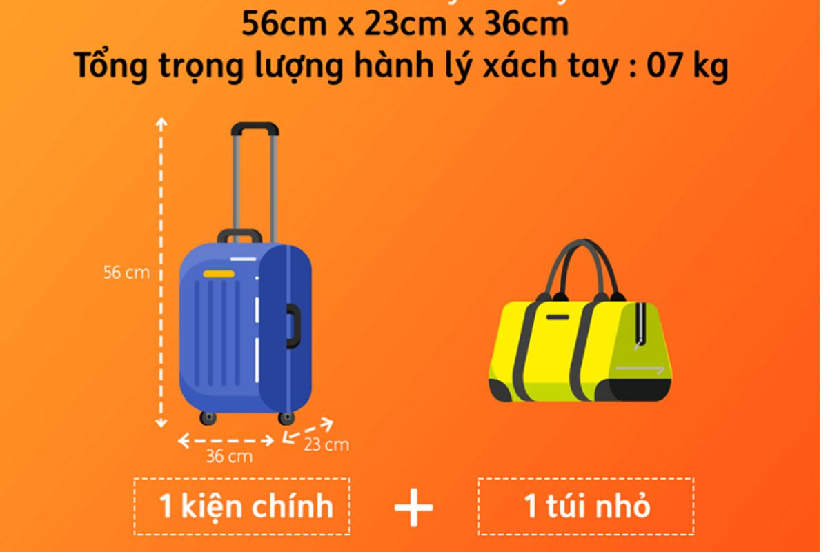 Hành lý xách tay gồm 1 kiện chính và 1 túi nhỏ kèm theo