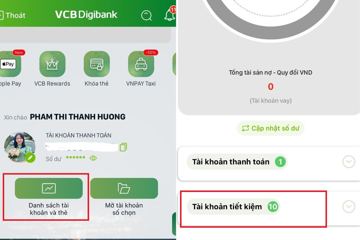 Cách tất toán tiết kiệm Vietcombank online trên điện thoại 