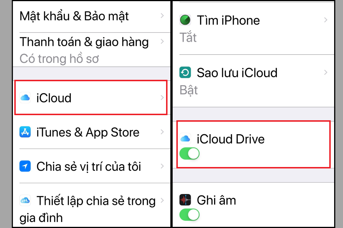 Hoàn thành vô hiệu hóa iCloud Drive để giải phóng bớt dung lượng iPhone