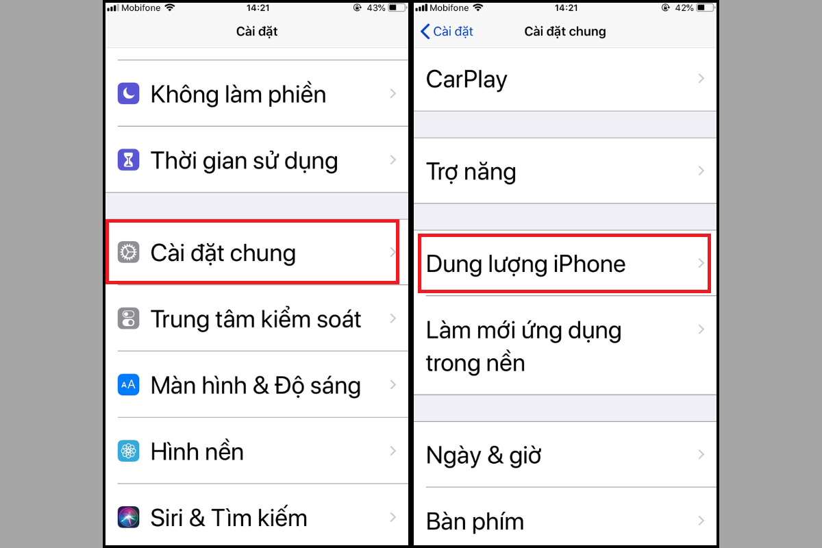 Vào Dung lượng iPhone để xoá danh sách nhạc ngoại tuyến