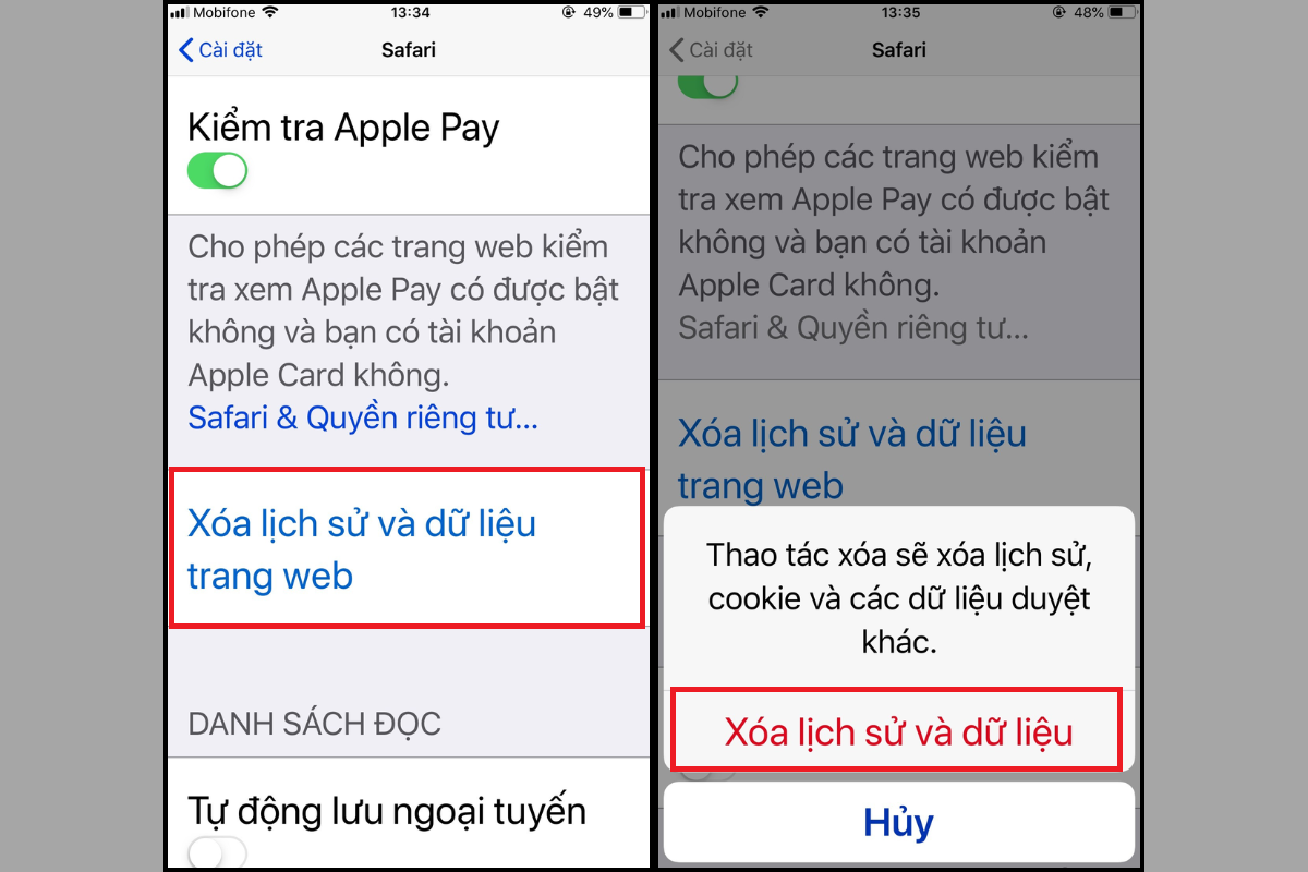 Cách xoá dữ liệu hệ thống trên iPhone bằng trình duyệt web Safari