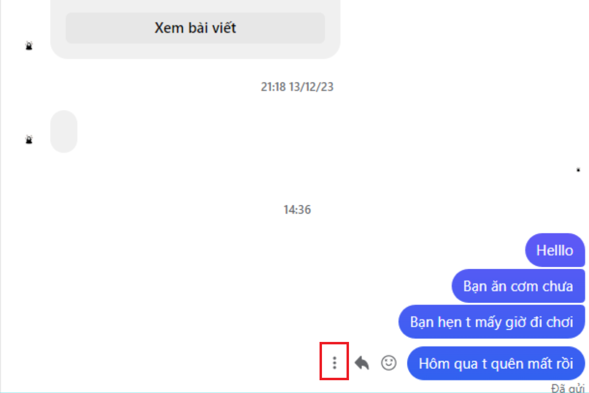Nhấn vào biểu tượng 3 chấm bên cạnh đoạn chat muốn xoá