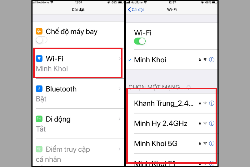 Chọn wifi đã thiết lập trên tivi Sony để phản chiếu màn hình