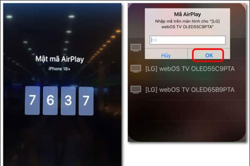 Nhập mật mã được gửi về tivi lên điện thoại iPhone