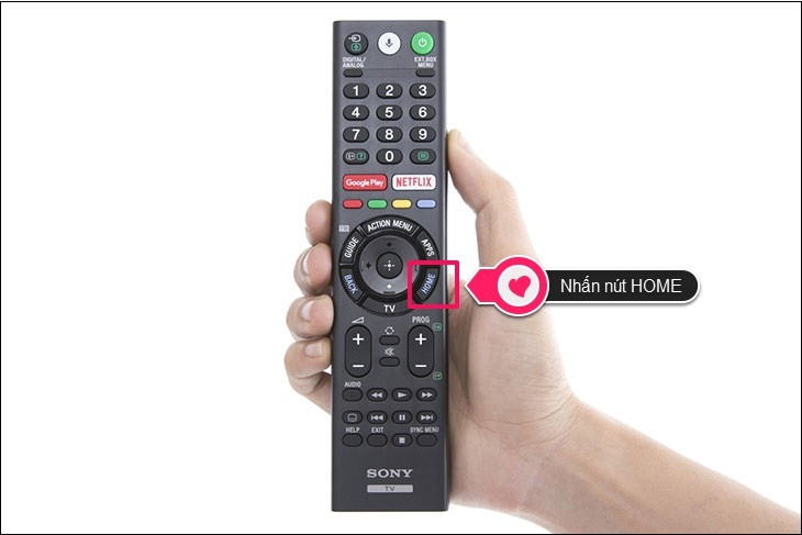 Nhấn vào nút Home trên remote tivi Sony