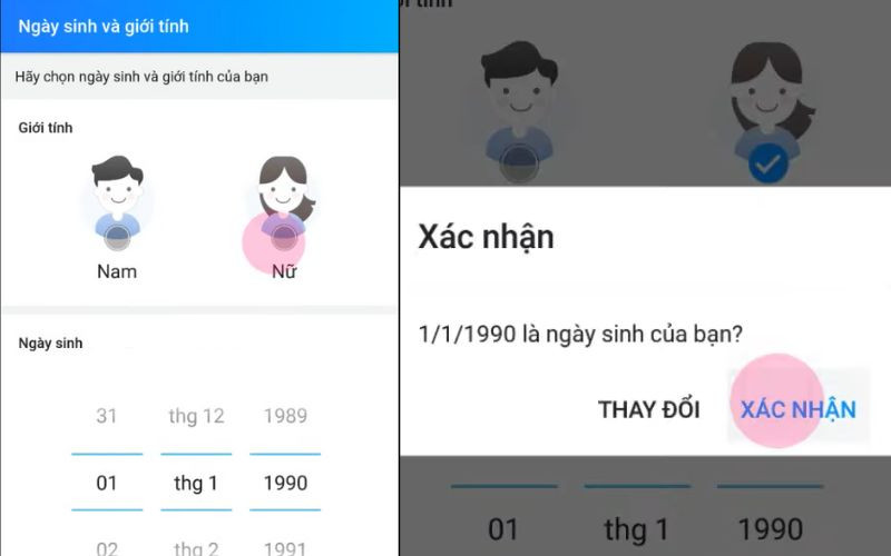  Hãy chọn ngày sinh và giới tính của bạn