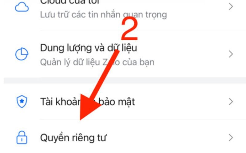  Nhấn chọn quyền riêng tư