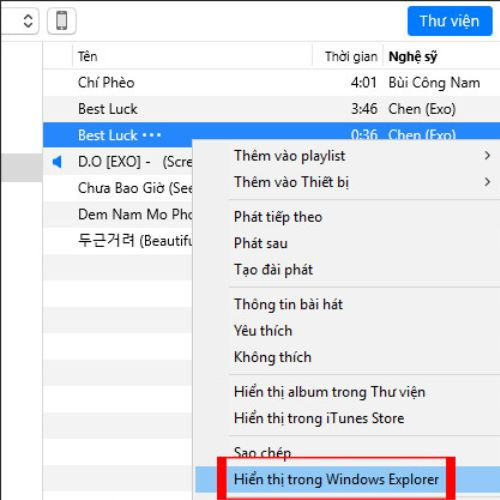  Chọn mục Hiển thị trong Windows Explorer