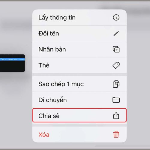  Nhấn vào mục chia sẻ