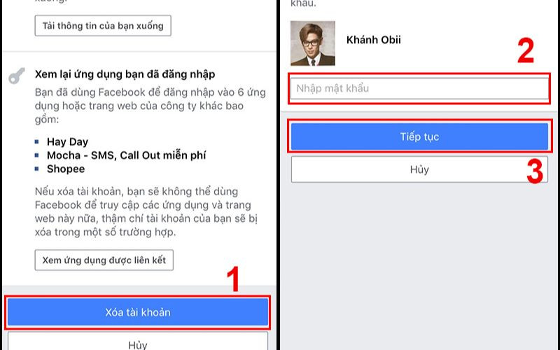  Nhập mật khẩu facebook sau đó chọn tiếp tục