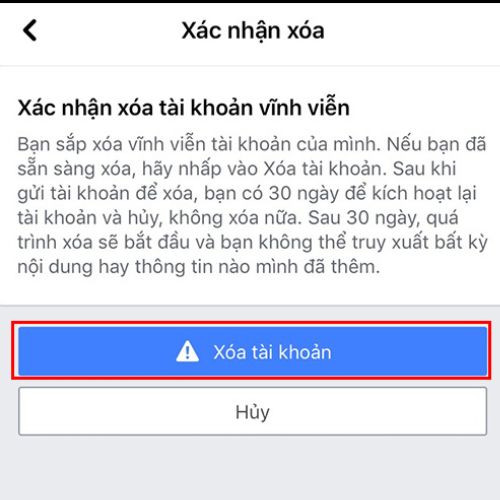  Nhấn chọn xóa tài khoản để xác nhận lại