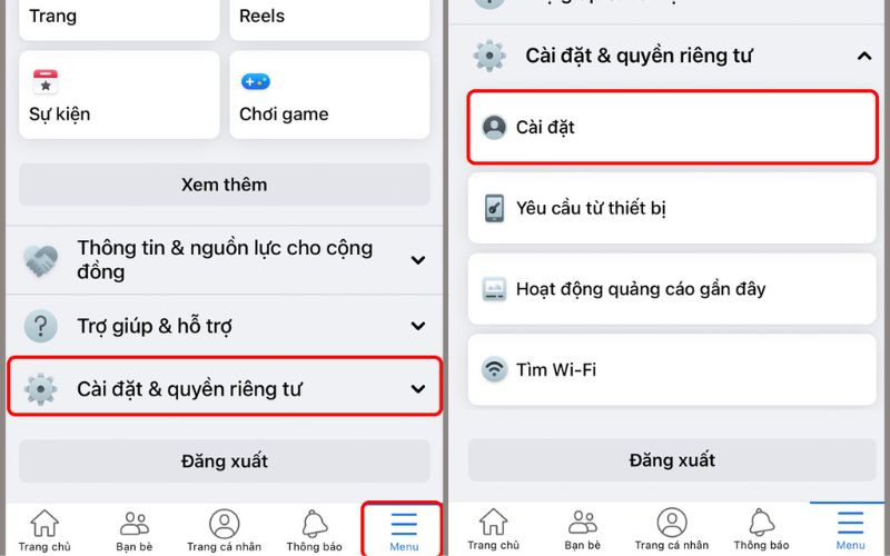  Nhấn chọn vào mục cài đặt