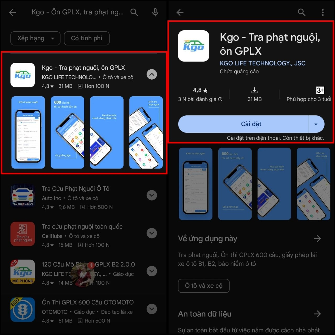 Tải và cài đặt ứng dụng Kgo trên điện thoại thông qua app store hoặc CH Play