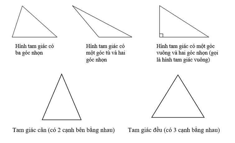 Phân loại hình tam giác dựa trên độ dài các cạnh và số đo góc