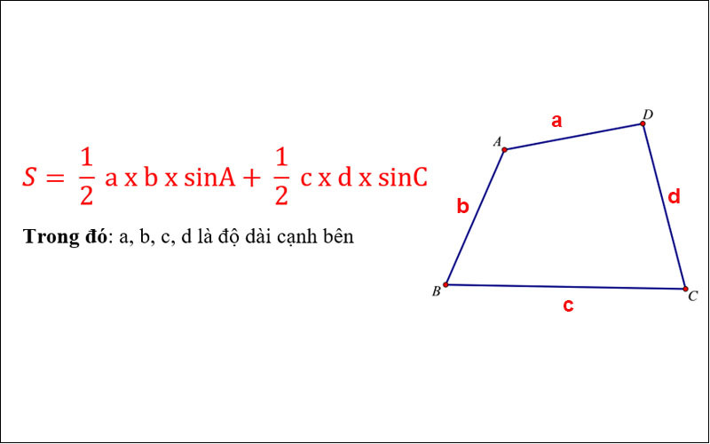 Cách tính diện tích hình tứ giác khi biết độ dài hai cạnh và góc giữa chúng