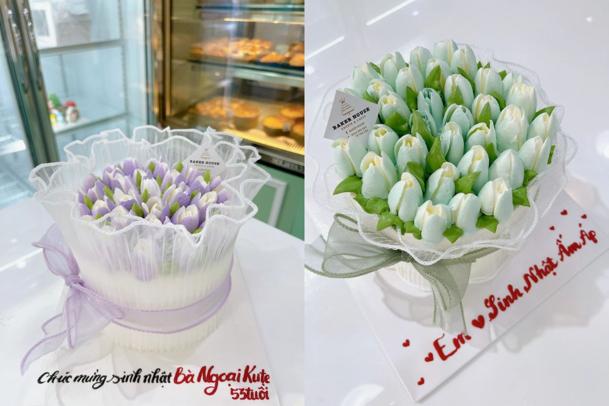 Mẫu bánh kem hoa tulip là sự kết hợp giữa vị ngọt và vẻ đẹp thuần khiết