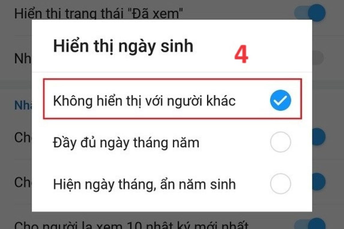 Ấn vào mục Không hiển thị với người khác, bạn đã hoàn thành tắt thông báo sinh nhật trên Zalo