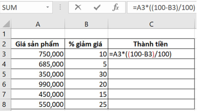 Bạn tạo bảng trên Excel và làm theo đúng công thức 