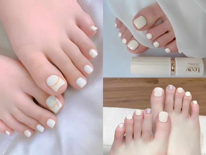Mẫu nail móng chân màu trắng sữa giúp da trắng hồng, tự nhiên
