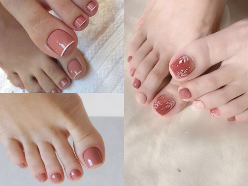 Màu sơn móng chân nhẹ nhàng và cá tính với tone màu hồng đất 