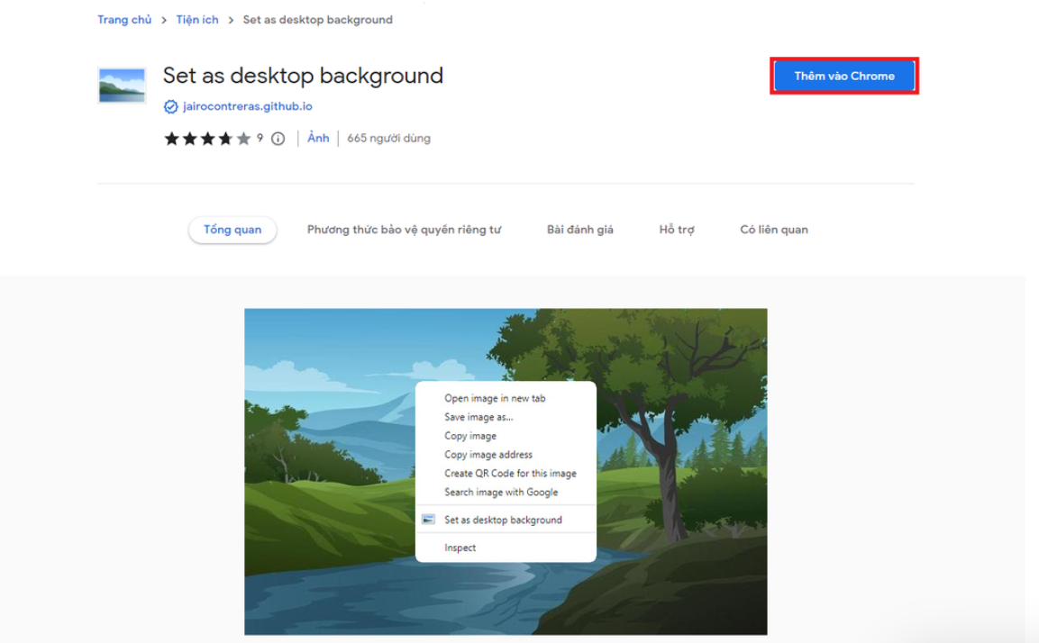 Truy cập vào Google Extension và tìm kiếm tiện ích "Set as desktop backgrounds"