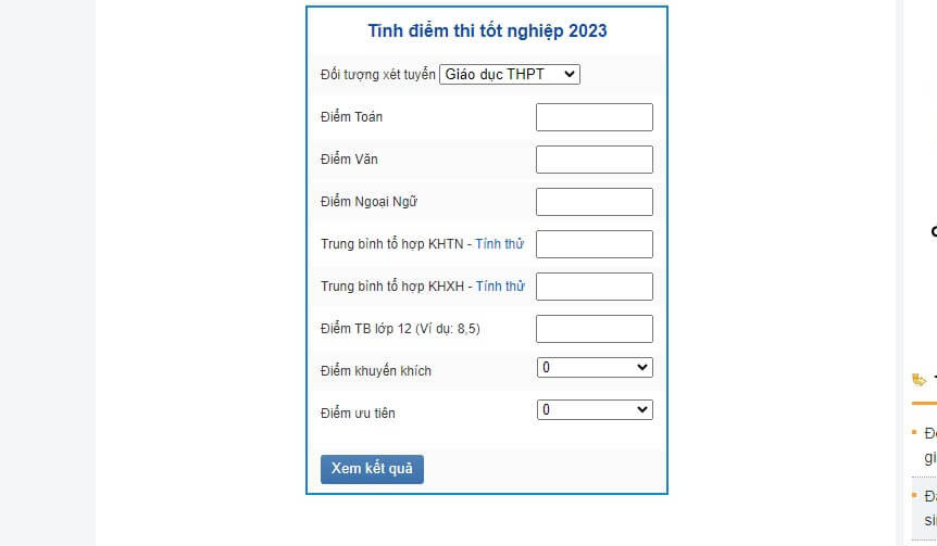 Cách tính điểm tốt nghiệp THPT qua website Tuyensinh247.com