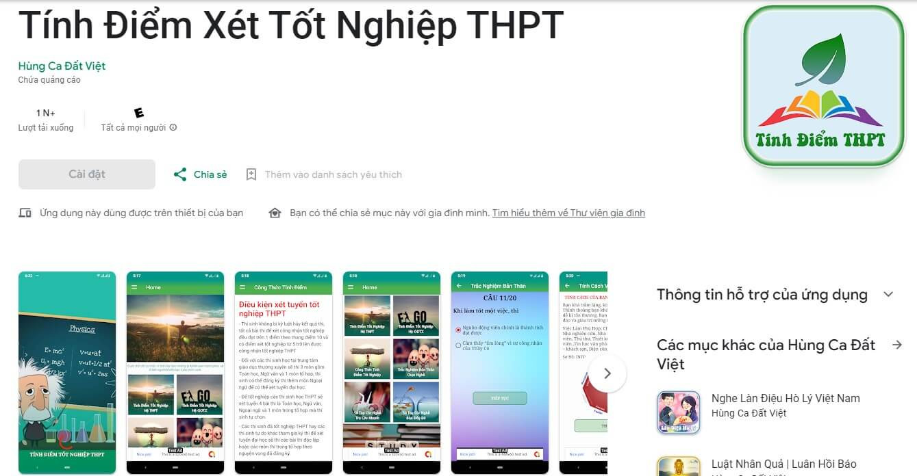 Tính điểm xét tốt nghiệp THPT là app tính điểm tốt nghiệp miễn phí trên điện thoại Android