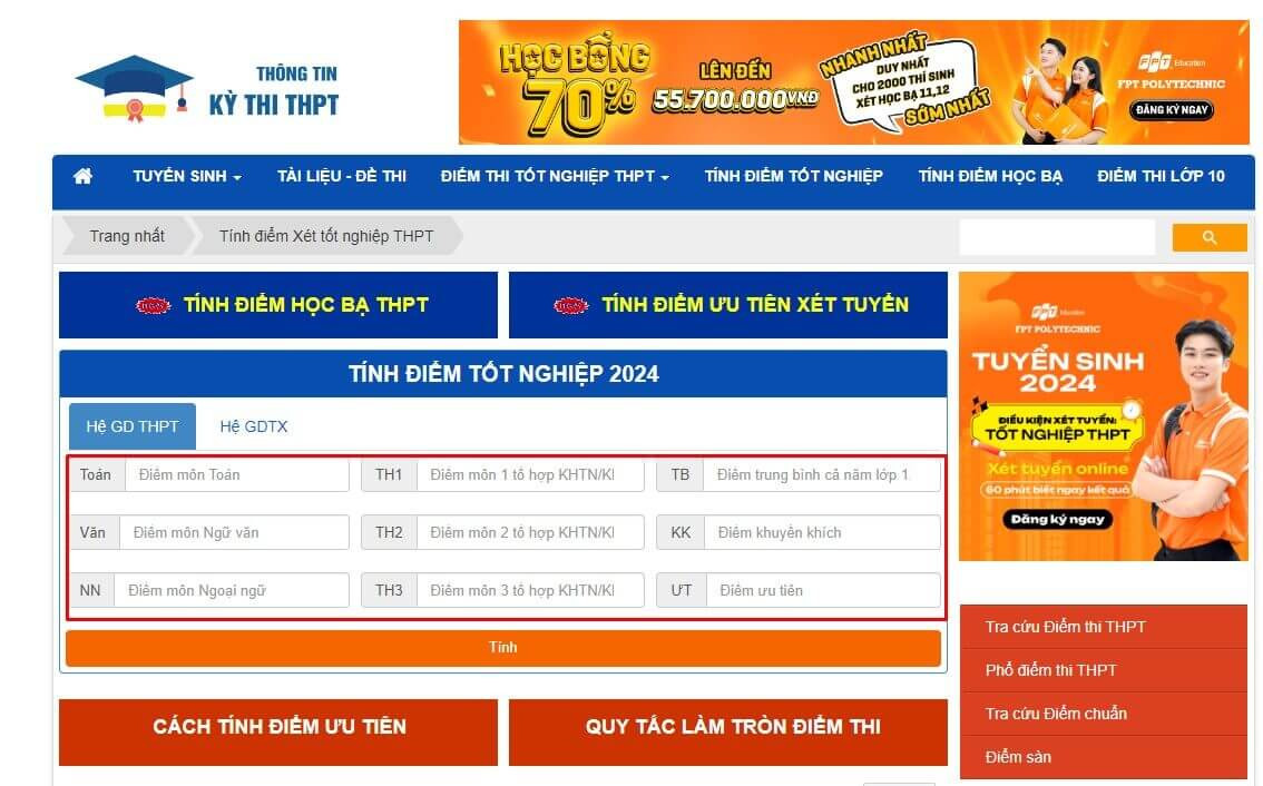 Cách tính điểm tốt nghiệp THPT qua website Thptquocgia.edu.vn