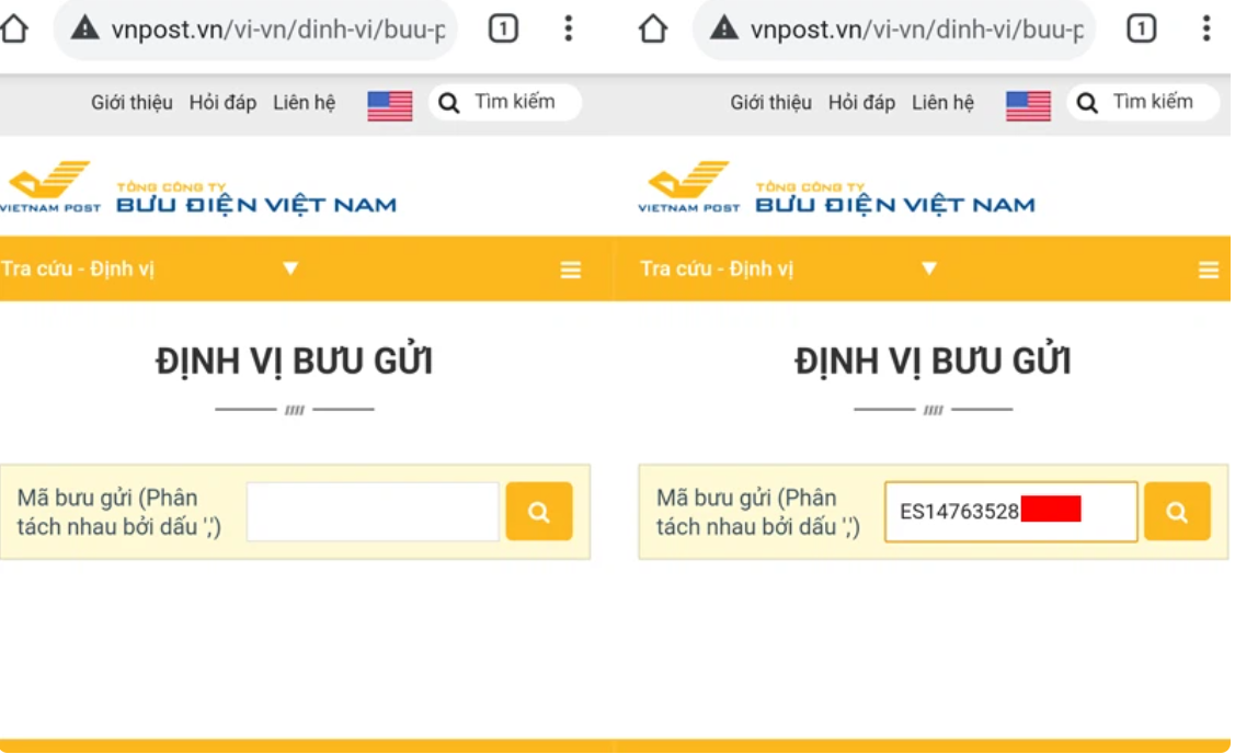 Ấn vào mục "Tìm kiếm - Định vị" để nhập mã vận đơn hoặc số điện thoại