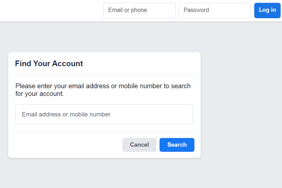 Tìm facebook qua số điện thoại bằng tính năng đăng nhập tìm tài khoản khá đơn giản