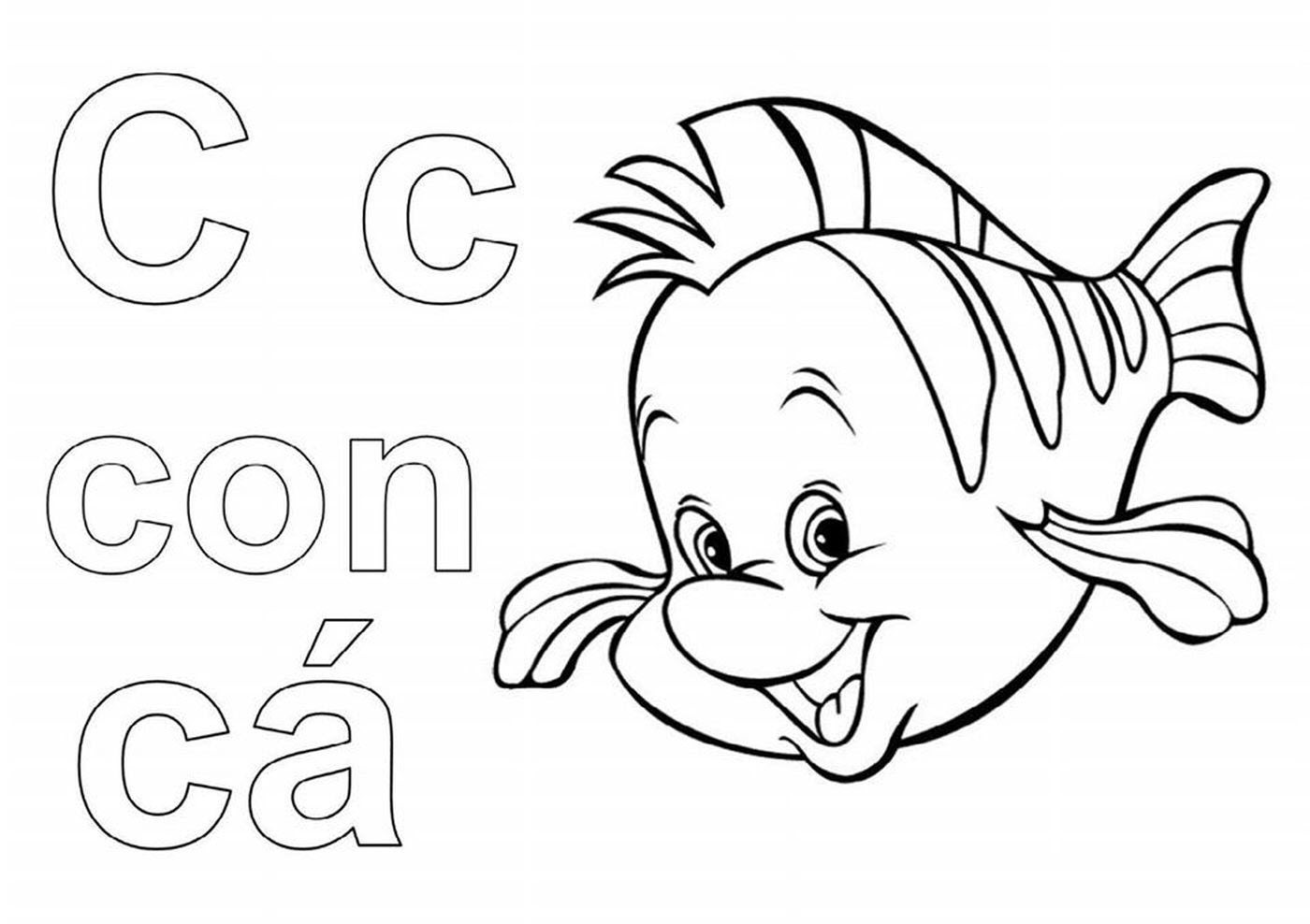 Hình vẽ hướng dẫn cách đọc con cá cho bé tô màu