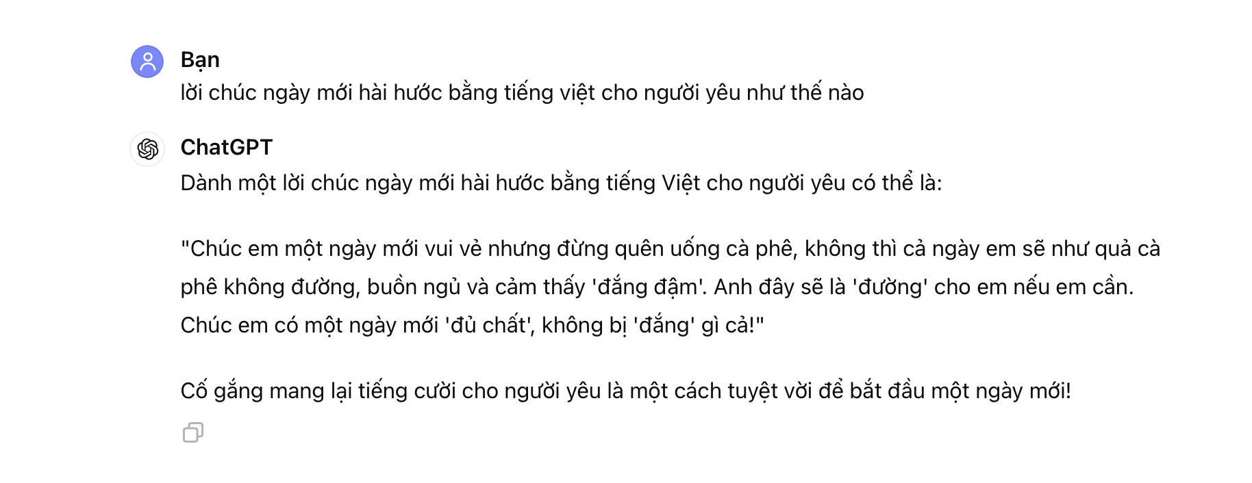 Lời chúc ngày mới hài hước dành cho người yêu bằng được tạo bằng AI