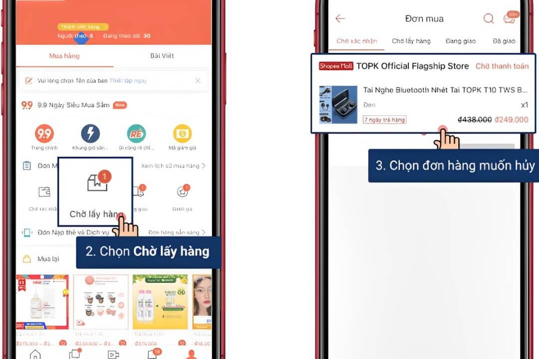 Chọn đơn hàng Shopee mà bạn muốn hủy 