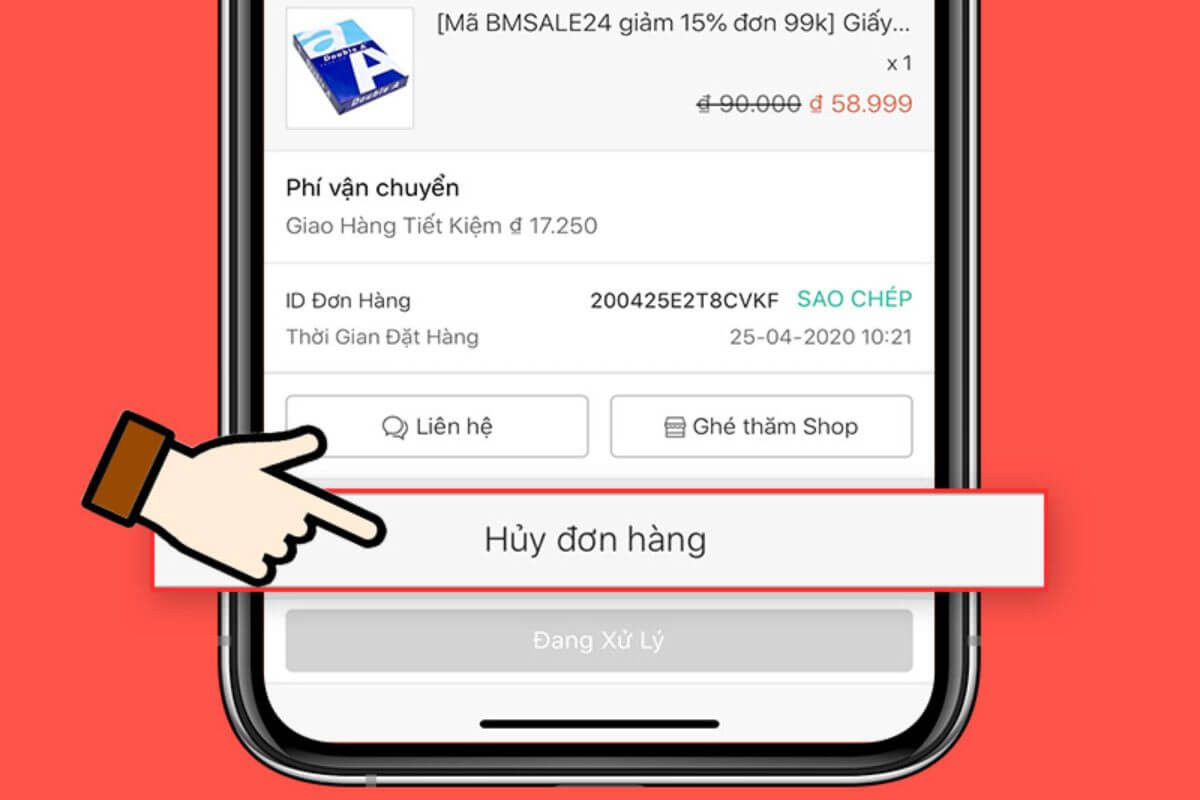 Không thể hủy đơn hàng Shopee lần 2 vì mỗi đơn hàng chỉ được phép hủy đơn 1 lần duy nhất