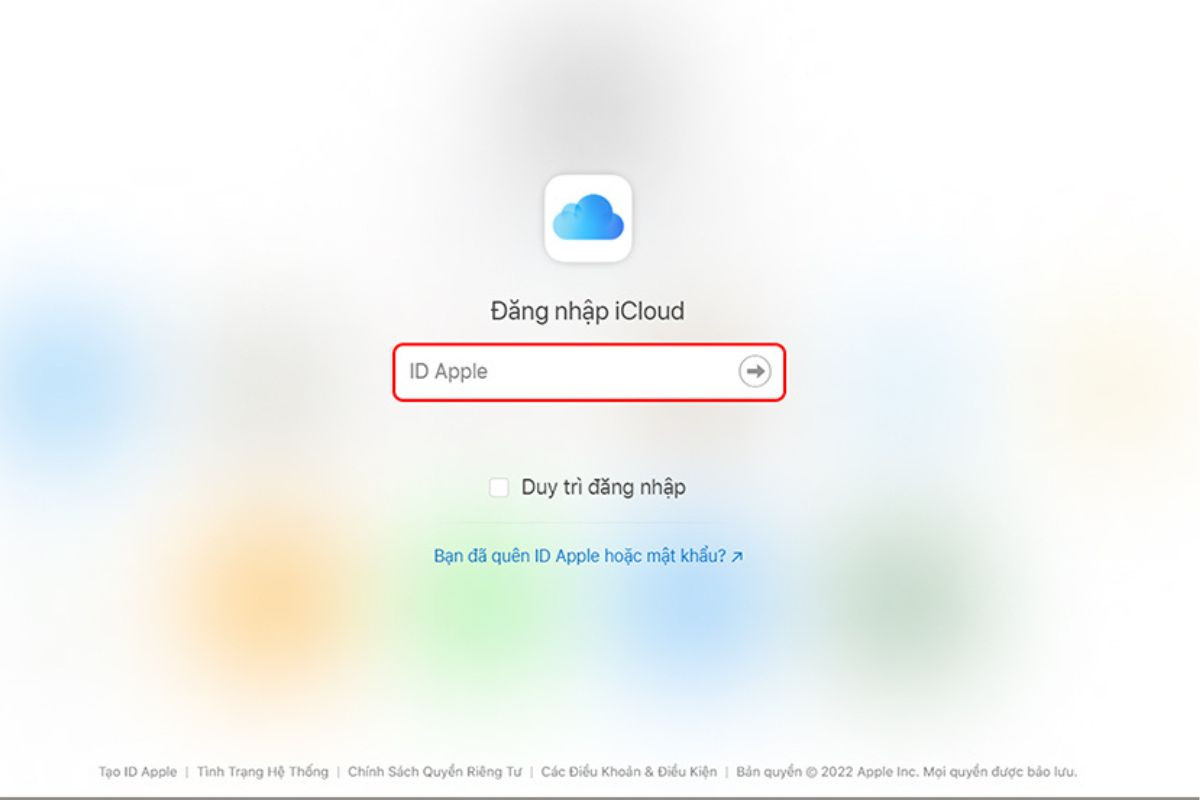 Bạn cần nhập Apple ID tại màn hình của iCloud