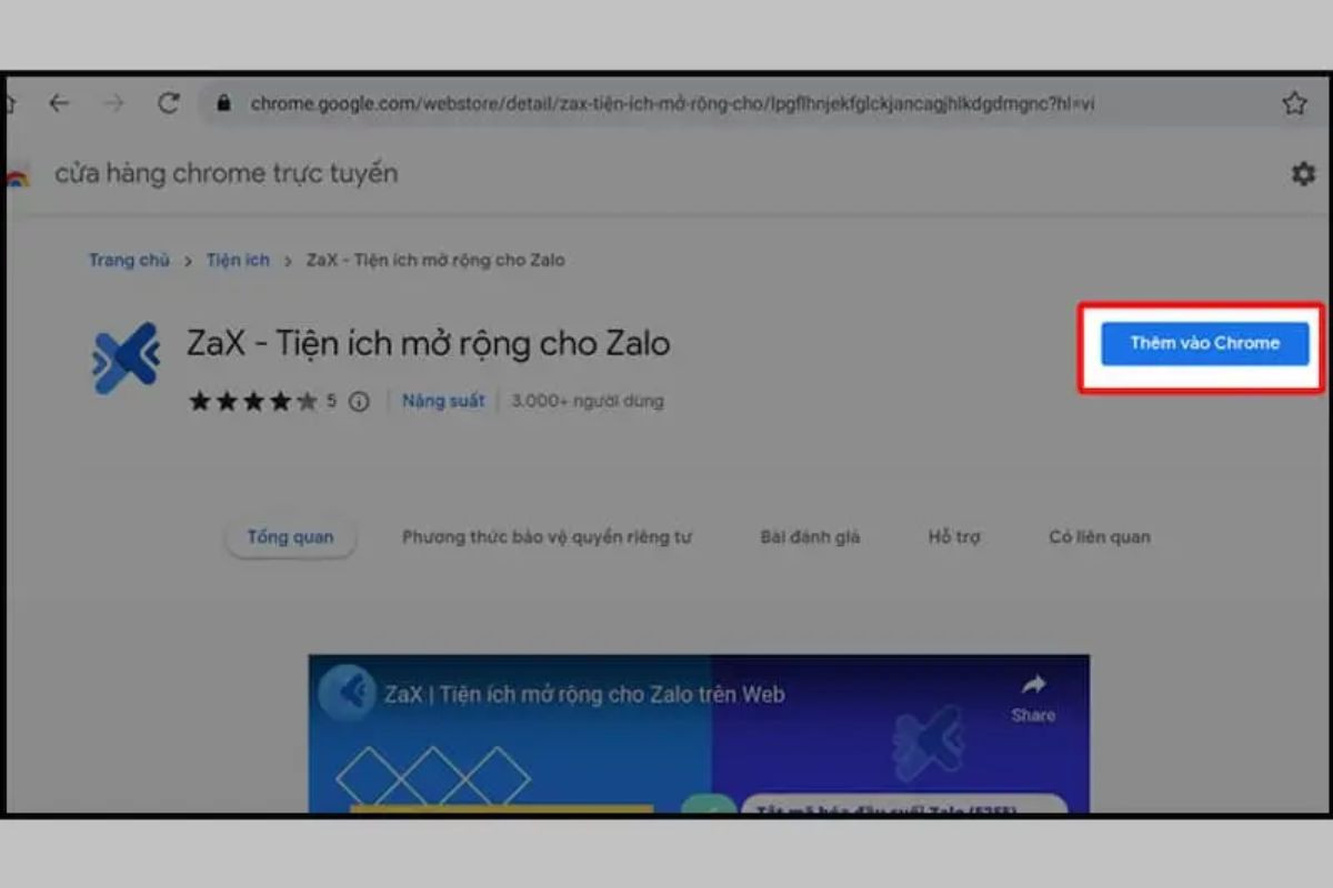 Người dùng thực hiện cài đặt tiện ích ZaX trên Google Chrome