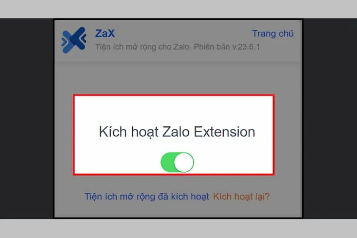 Kích hoạt Zalo Extension trên ứng dụng