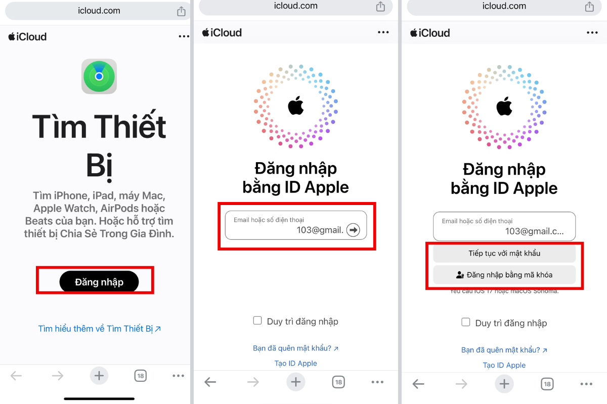 Bạn cần đăng nhập ID Apple của thiết bị bạn muốn theo dõi trên trình duyệt